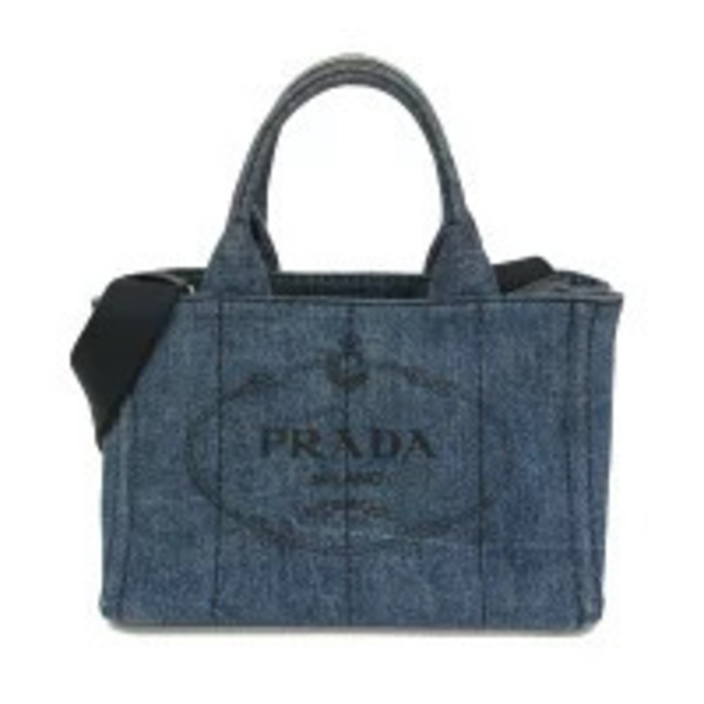 Prada Canapa Denim Tote Shoulder Bag Blue